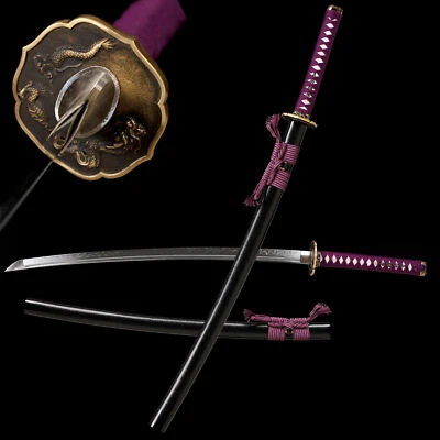 Arcilla Templada T10 Hoja de Acero Espada Japonesa Samurai Katana Dragón Latón Tsuba Foto 1 de 4