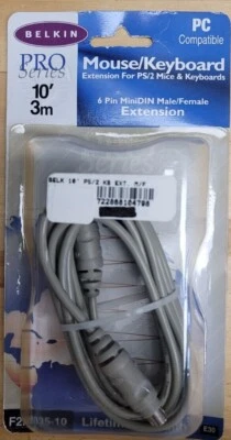 NEW OLD STOCK - Belkin 10ft PS/2 Extension Cable 6-Pin Mini-DIN Male to Female - Image 1 of 2