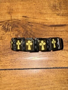 Chrome Hearts Style Cross Wooden Bracelet Black/Green Y2K - Picture 1 of 4
