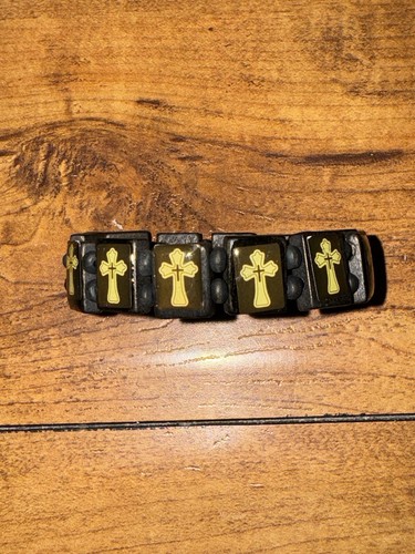 CHROME HEARTS Bracciale Legno Croce Stile Cuori Cromati Nero Verde Y2K