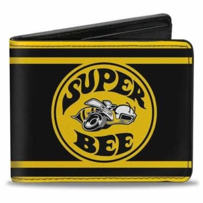 Buckle Down SUPER BEE Logo Stripes Black Yellow Vegan Leather Wallet - Image 1 of 3