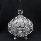 Vintage Candy Dish - Etched Glass Footed Oval Fruit W/ Stemmed Lid - 7 X 5 X 11