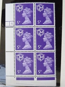 Isle of Man Eckblock von 6 x 5p violette Briefmarken 1971 Fotografie Vordezimal - Bild 1 von 2