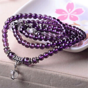 6mm Amethyst 108 Beads Silver Circle Bracelet Pray Wristband Reiki Meditation