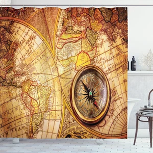 Shower Curtain Map and Ancient Compass Antique Decor Tan 70 Inches Long - Picture 1 of 2
