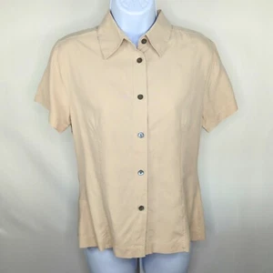 VTG Valerie Stevens Women's Size 6 Petite Blouse 100% Silk Beige Short Sleeve - Picture 1 of 11