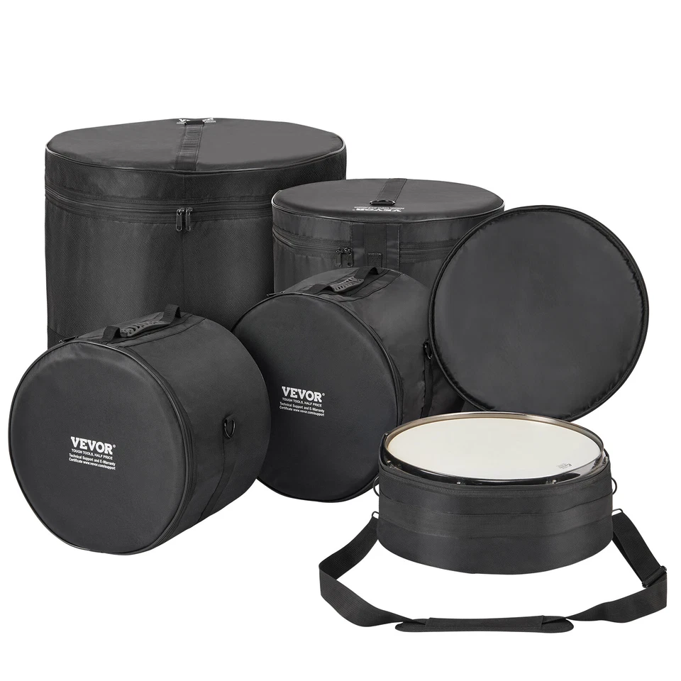 VEVOR 5-Piece Drum Bag Set Padded Drum Cases 1680D Oxford Fabric Foldable