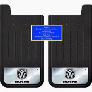 2- 12"x23" Rear Mud Flaps DODGE RAM HEAD OEM Factory Logo CHROME Splash Guards - Picture 1 of 3