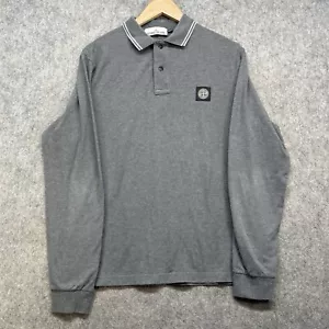Stone Island Polo Shirt Top Jumper Mens L Grey Slim Fit Long Sleeve Logo Genuine - Picture 1 of 15