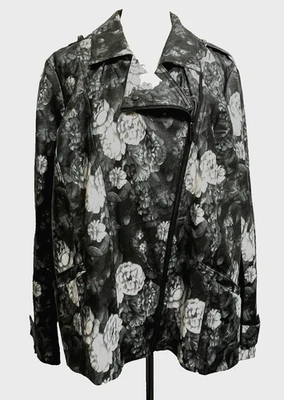 有吸引力的独特人造皮革摩托夹克 22/24 黑色/白色花卉巷布莱恩特 — 第 1/4 张图片