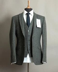 Tom Percy Shibden Grey Wool 3 Piece Suit New Wedding Races Slim Classic Tweed - Picture 1 of 15