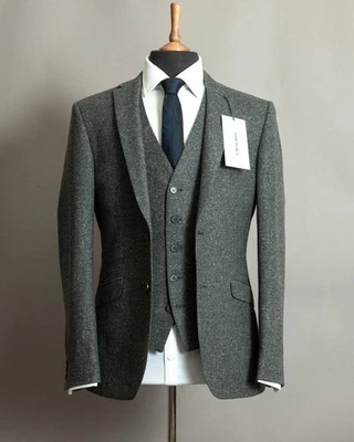 Tom Percy Shibden Grey Wool 3 Piece Suit New Wedding Races Slim Classic Tweed - Image 1 of 4