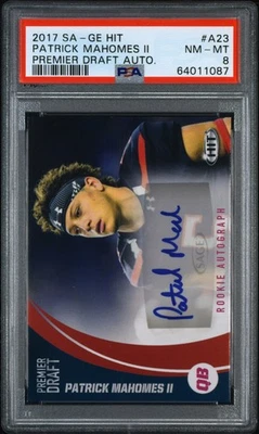 2017 Sage Hit Premier Draft Patrick Mahomes II #A23 Rookie Autograph PSA 8 - Image 1 of 2