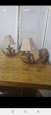 Vintage Deer Faux Antler Wall Light Fixture Deer Horn Sconce Lamp (2) Cabin Foto 1 de 4