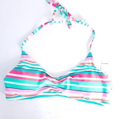 Nuevo Traje de Baño Antiguo Azul Marino Traje de Baño Top Halter Talla Mediana, Rayas Rosa, Blanco Foto 1 de 3