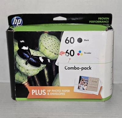Genuine HP 60 Black and Tri Color Ink Cartridges Combo Pack Older style - Image 1 of 4