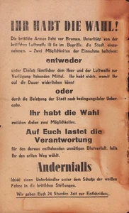 Original WWII UK Allied Propaganda Bremen 1945 - Your Choice!  Translated - Rare - Picture 1 of 2