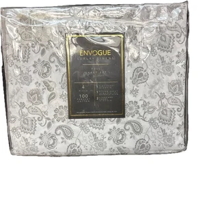 ENVOGUE Grey Flower Paisley 4pc FULL Sheet Set 100% Cotton New - Picture 1 of 8