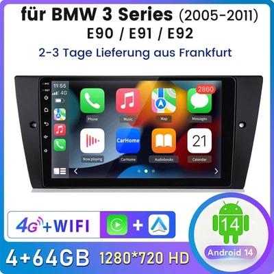 Für BMW 3er E90 E91 E92 E93 Android 14 Autoradio Carplay 4+64G GPS RDS DAB+ SWC - Bild 1 von 4