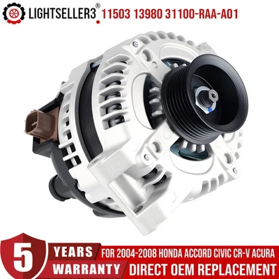 Alternator 13980 For 2006-2011 Honda ACCORD CRV CIVIC ELEMENT 04-08 CSX TSX - Image 1 of 4