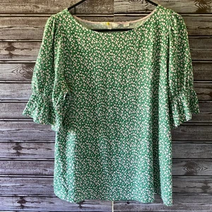 Top de mujer Boden manga corta talla 10 verde rosa blanco puños ajustados EE. UU. - Imagen 1 de 6