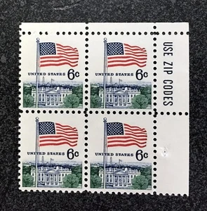 1968US #1338 6c Flag & White House - Zip Block of 4 Mint NH - Picture 1 of 2