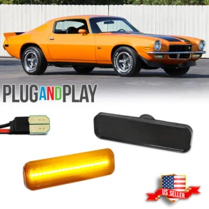 2PC Smoke Lens Front Amber LED Side Marker Lights For 1970-1977 Chevrolet Camaro - Picture 1 of 12