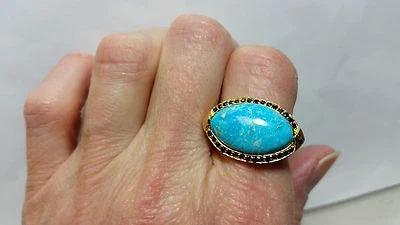 Anel folheado a prata 14 quilates genuíno Kingman turquesa e preto espinélio tamanho 7  - Imagem 1 de 4