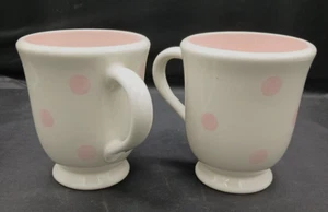 Lot of 2 Terramoto Coffee Tea Mug Cup White with Pink Polka Dots - Picture 1 of 12