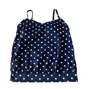 Womens Lands End Small 6/8 Navy Blue Polka Dot Tankini Top Nylon NWT - Picture 1 of 6