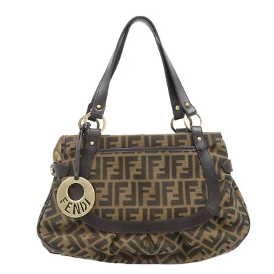 FENDI Zucca Tote Bag Shoulder Bag Canvas Leather 8BR628 Auth Used - Image 1 of 4