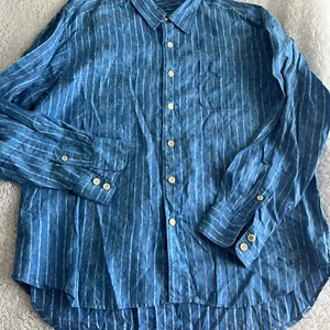 Tommy Bahama Shirt Men’s Size XL Blue 100% Linen Long Sleeve Crab Lobster - Picture 1 of 11