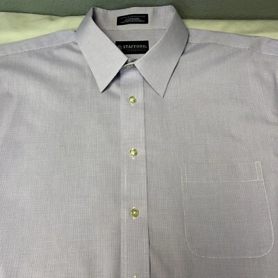 Camisa de vestir Stafford Essentials calce regular mezcla de algodón tela ancha púrpura cuadros Foto 1 de 4