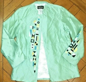 Chaqueta para mujer Bob Mackie talla pequeña usable arte edición limitada bandera festiva - Imagen 1 de 12