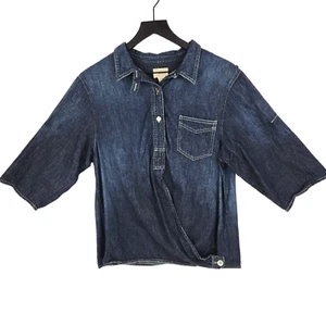 VTG Levis Denim Shirt Womens Small Button-Up Front Drape 3/4 Sleeve Roll Tab - Picture 1 of 17