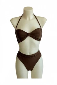 VM brown embroidered & stud embellished swimsuit 2-piece Sz 12 - Picture 1 of 2
