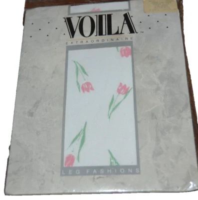Vtg Pantyhose Stockings PINK GREEN TULIPS Nylon MEDIUM FLORAL 5'3"-5'6" VOILA - Image 1 of 4