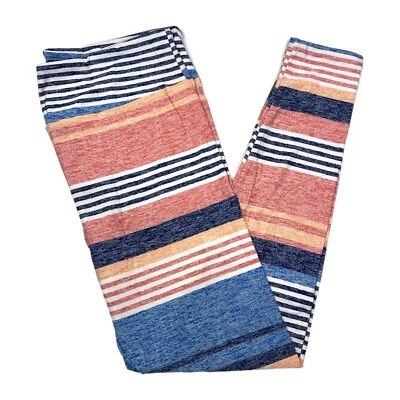 Girls S/M LuLaRoe ~ BLUE & ORANGE STRIPES ~ Leggings; KIDS SIZES 2-8; striped - Image 1 of 3