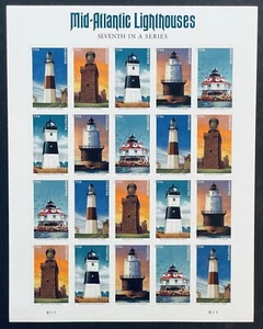 US MID ATLANTIC LIGHTHOUSES FOREVER STAMPS SHEET OF 20 MNH 2021 SCOTT #5621-25 - Picture 1 of 1
