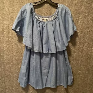 Catherines Top Womens Plus 2X 22/24W Chambray Off The Shoulder Blouse Flounce - Picture 1 of 7