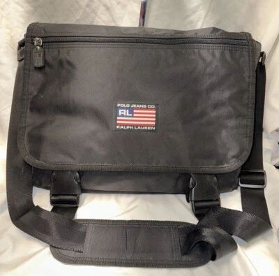 Ralph Lauren Polo Nylon Negro Mensajero Bandolera Correa 15” Ancho 10” Alto Foto 1 de 4