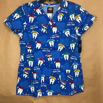 Dickies Scrub Top Dental S VNeck Tooth Day Everyday DK704 TDEY NWT Free Shipping - Image 1 of 4