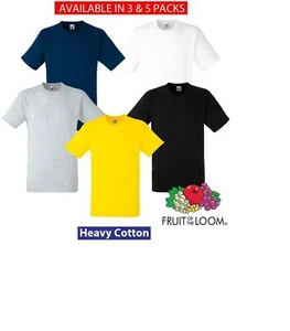 3 & 5 Pack Fruit Of The Loom Mens Heavy Cotton Tee Plain Casual Crew T Shirt - Picture 1 of 16