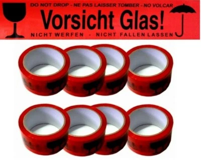 36 x 66m Rolle V48 VORSICHT GLAS ROT KLEBEBAND PACK PAKET BAND KARTON VERSAND