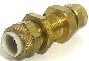 IMPERIAL BULKHEAD ADAPTER BRASS POLYFLOW COMPRESSION SIZE- 1/2" OAL OF 2-13/16" - Picture 1 of 7