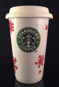 2010 STARBUCKS SAMMLERSTÜCK ROTE SCHNEEFLOCKE WEIHNACHTEN REISE TUMBLER BECHER GUMMIDECKEL - Bild 1 von 9
