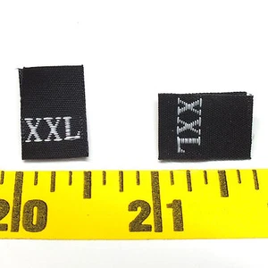 1000 or 500 WOVEN GARMENT SEWING SIZE XXL LABELS Black w White Letter Ship@US - Picture 1 of 2
