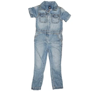 GAP Kids Girls' Denim Jumpsuit Size 5 Short Sleeve Jean Romper One-Piece - Picture 1 of 5