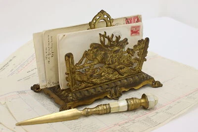 Victorian Antique Brass Finish Letter Napkin Holder Stag B&H #53671 - Image 1 of 4