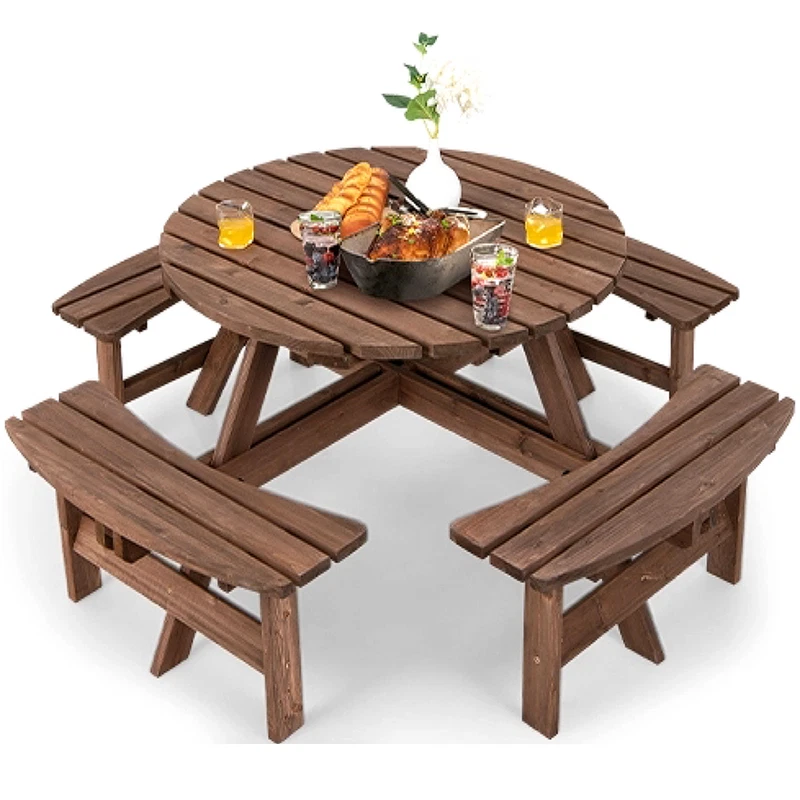 IDEAL-HOMESTYLE 6 Seater / 8 Seater Wooden Pub Bench Round Picnic Table furniture Garden Patio